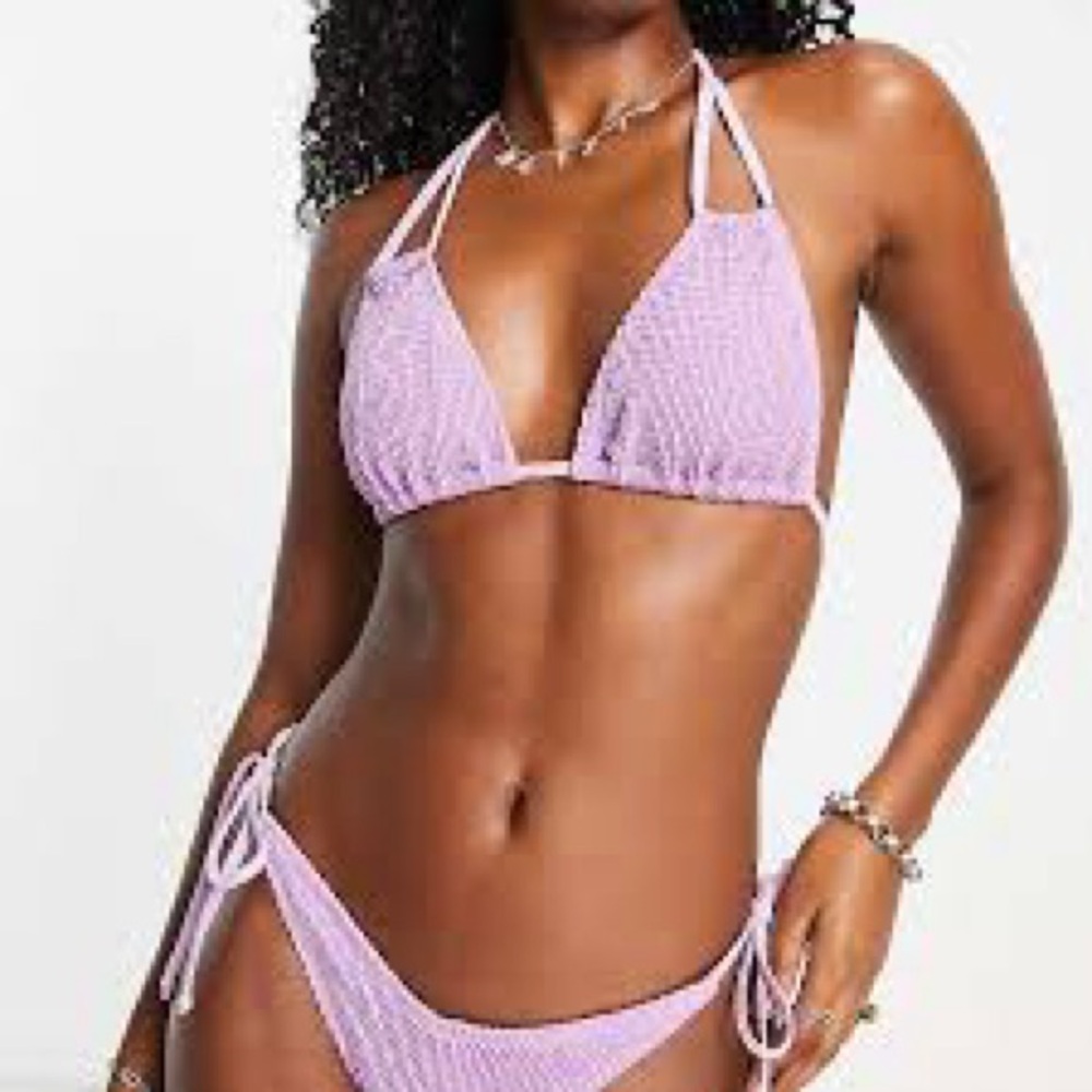NEW ASOS South Beach textured triangle bikini TOP double strap tie in lilac